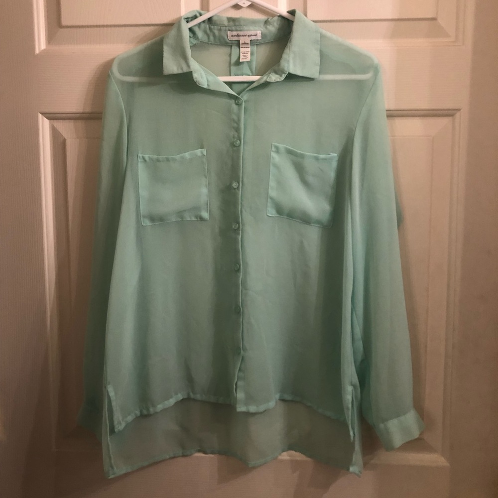Mint green chiffon button down